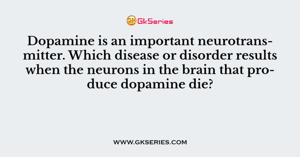 Dopamine is an important neurotransmitter. Which disease or disorder results when the neurons in the brain that produce dopamine die?