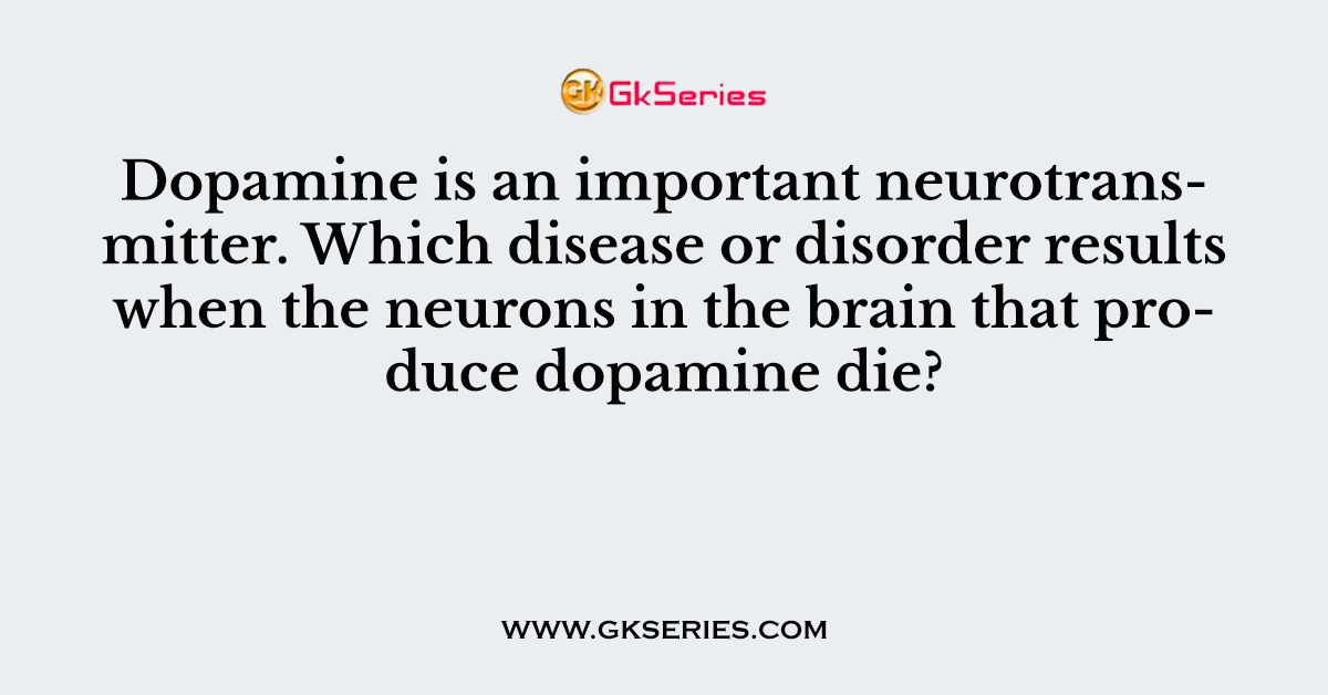 Dopamine is an important neurotransmitter. Which disease or disorder results when the neurons in the brain that produce dopamine die?