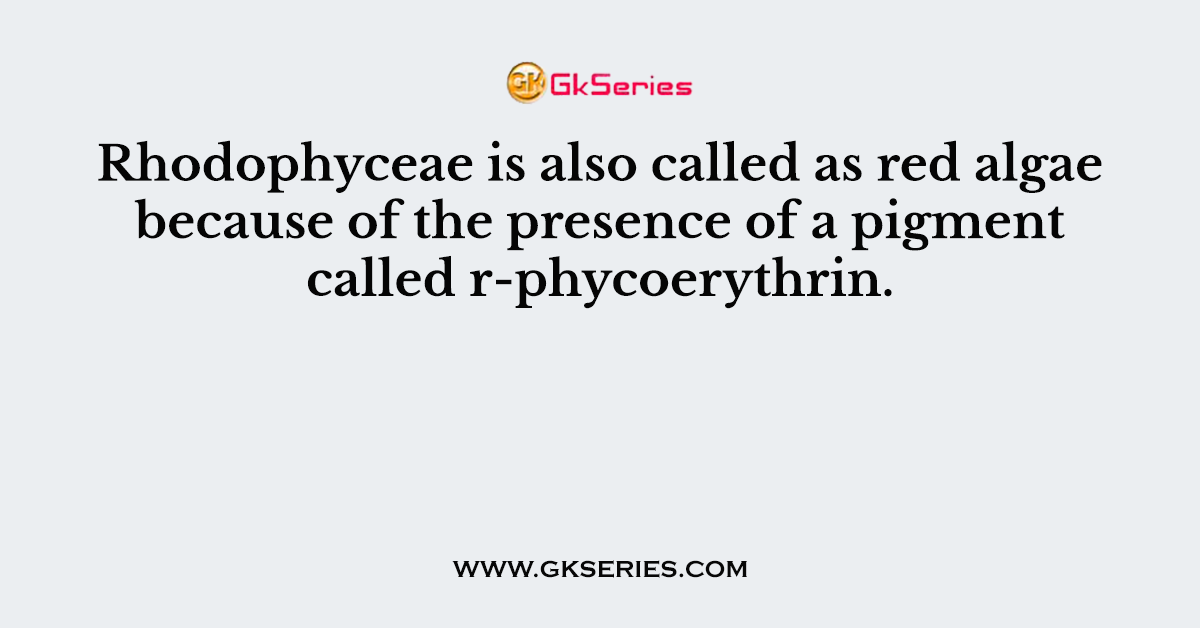 Rhodophyceae is also called as red algae because of the presence of a pigment called r-phycoerythrin.