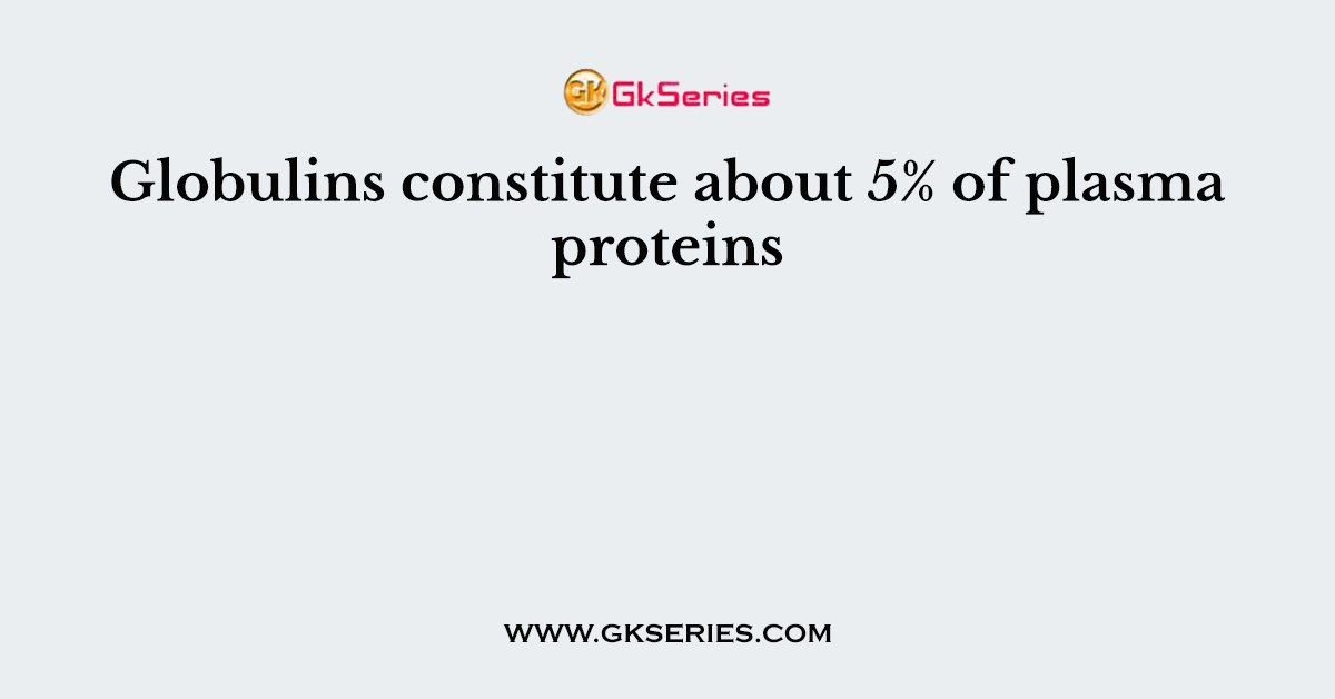 Globulins constitute about 5% of plasma proteins