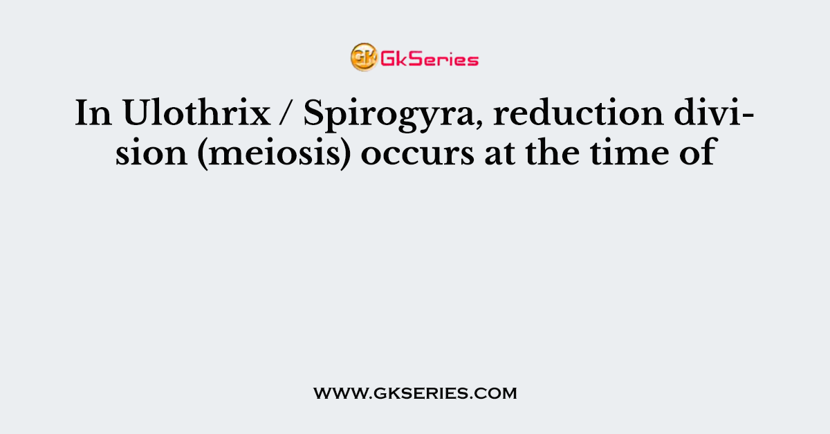 In Ulothrix / Spirogyra, reduction division (meiosis) occurs at the time of