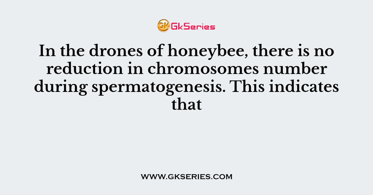 In the drones of honeybee, there is no reduction in chromosomes number during spermatogenesis. This indicates that