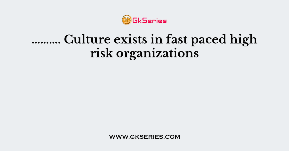 ………. Culture exists in fast paced high risk organizations
