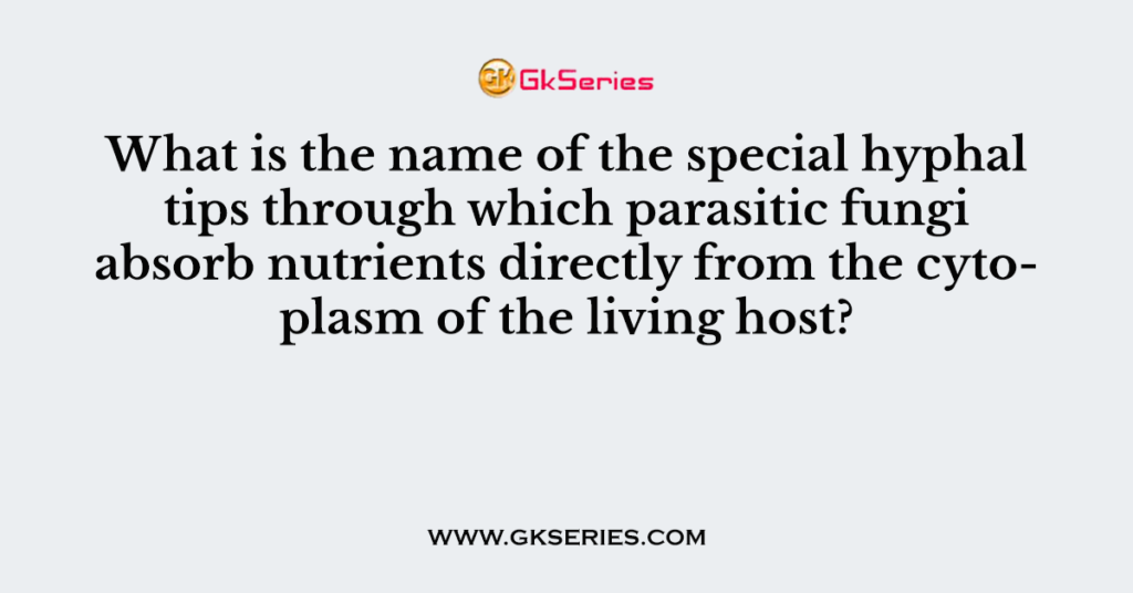 32. What is the name of the special hyphal tips through which parasitic fungi absorb nutrients directly from the cytoplasm of the living host?