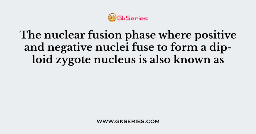 The nuclear fusion phase where positive and negative nuclei fuse to form a diploid zygote nucleus is also known as