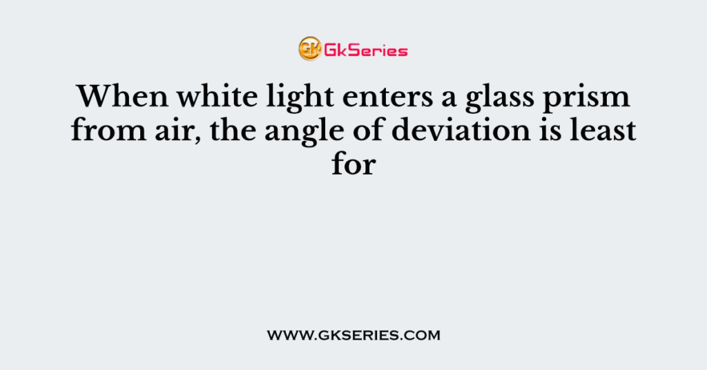 When white light enters a glass prism from air, the angle of deviation is least for