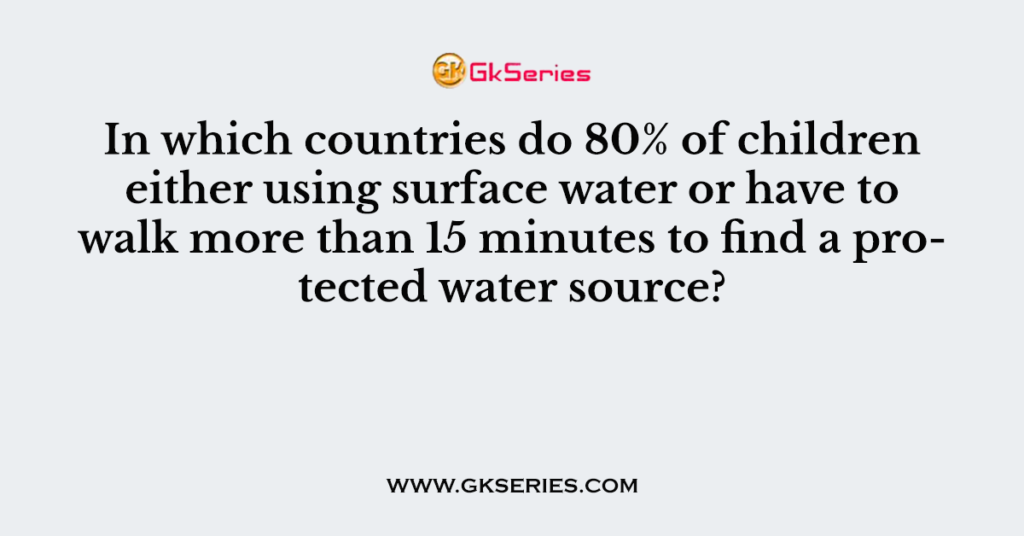 84. In which countries do 80% of children either using surface water or have to walk more than 15 minutes to find a protected water source?