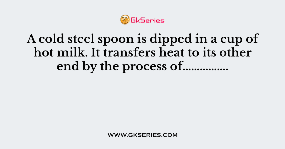 A cold steel spoon is dipped in a cup of hot milk. It transfers heat to its other end by the process of…………….