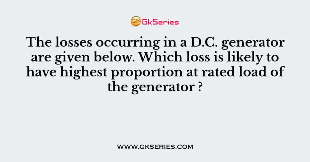 The losses occurring in a D.C. generator are given below. Which loss is likely to have highest proportion at rated load of the generator ?