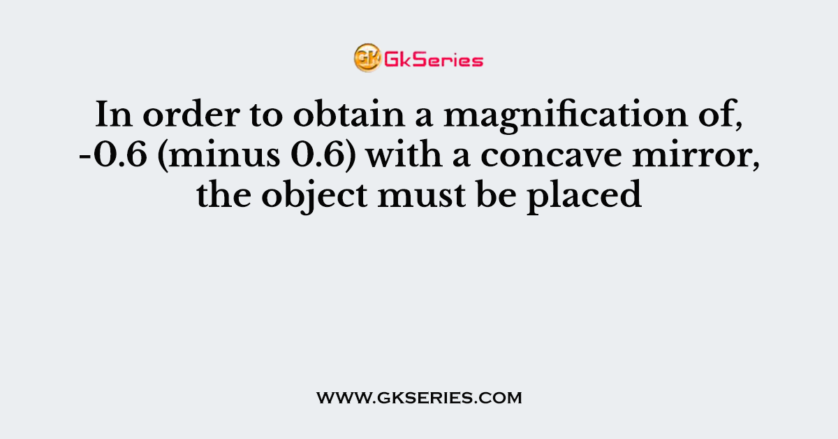 In order to obtain a magnification of, -0.6 (minus 0.6) with a concave mirror, the object must be placed