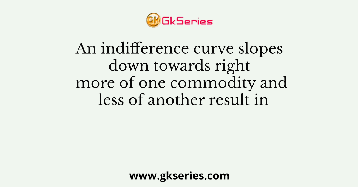 An indifference curve slopes down towards right since more of one commodity and less of another result in