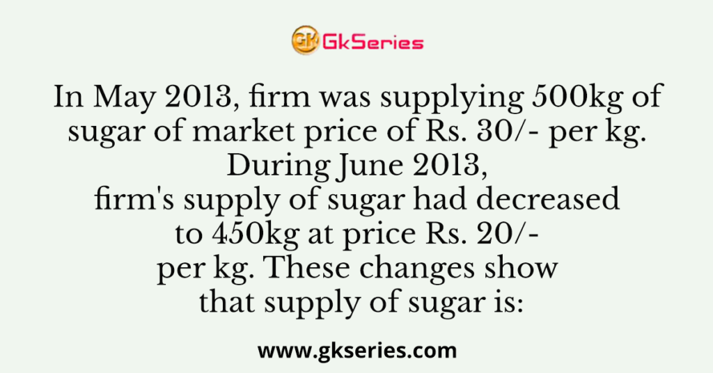 In May 2013 firm was supplying 500kg of sugar of market price of Rs. 30/- per kg