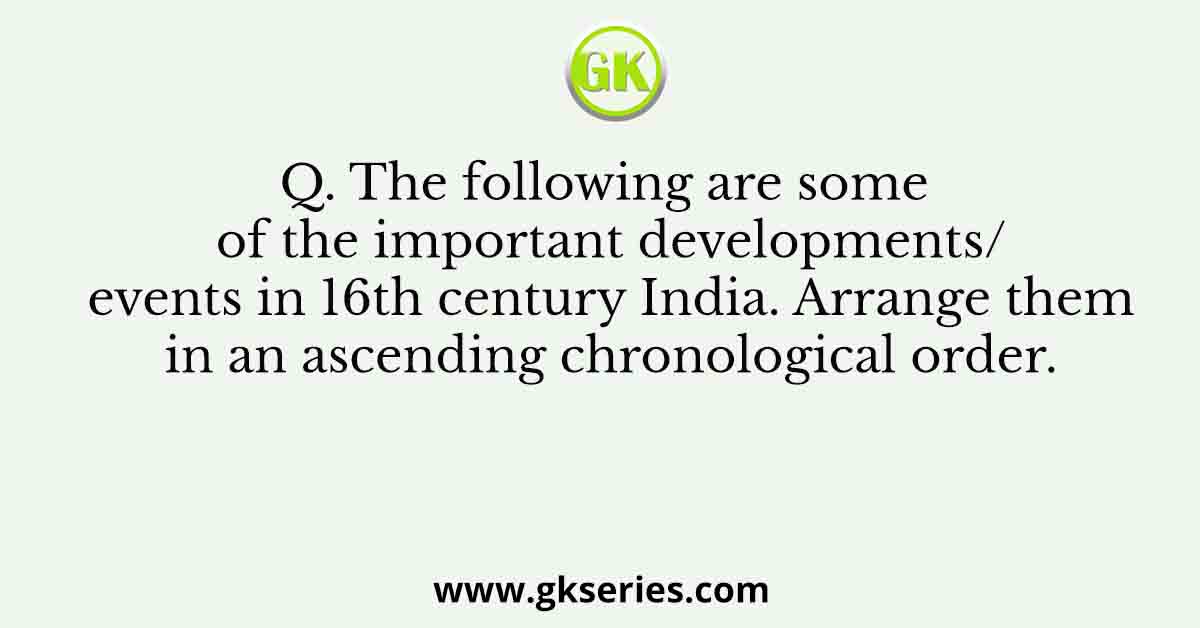 Q. The following are some of the important developments/ events in 16th century India. Arrange them in an ascending chronological order.