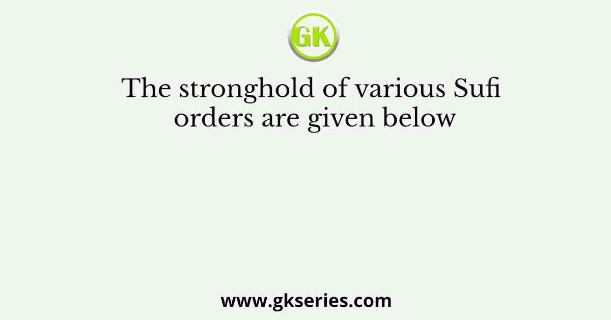 The stronghold of various Sufi orders are given below