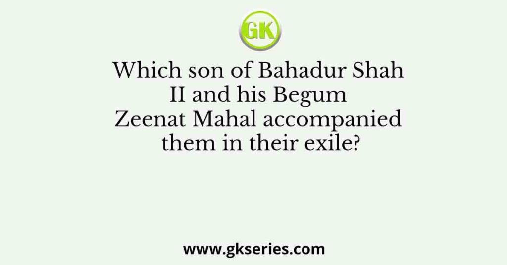 Which son of Bahadur Shah II and his Begum Zeenat Mahal accompanied them in their exile?