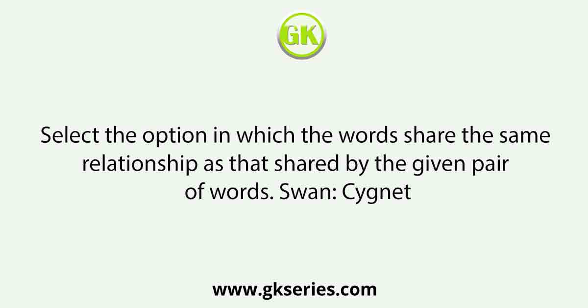 Select the option in which the words share the same relationship as that shared by the given pair of words. Swan: Cygnet
