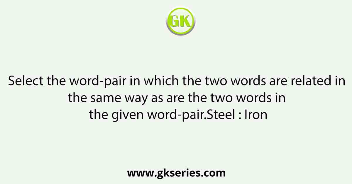 Select the word-pair in which the two words are related in the same way as are the two words in the given word-pair.Steel : Iron