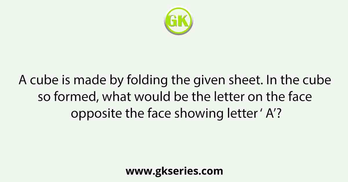 A cube is made by folding the given sheet. In the cube so formed, what would be the letter on the face opposite the face showing letter ‘ A’?