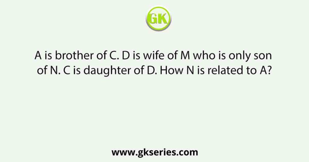 A is brother of C. D is wife of M who is only son of N. C is daughter of D. How N is related to A?