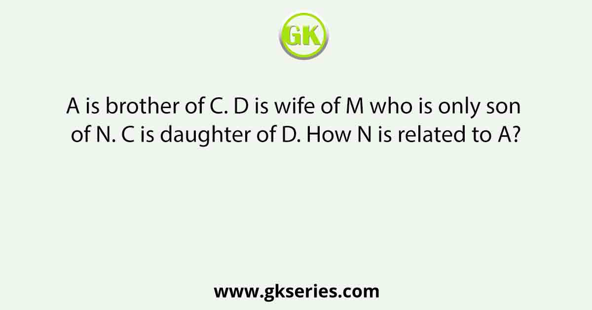 A is brother of C. D is wife of M who is only son of N. C is daughter of D. How N is related to A?