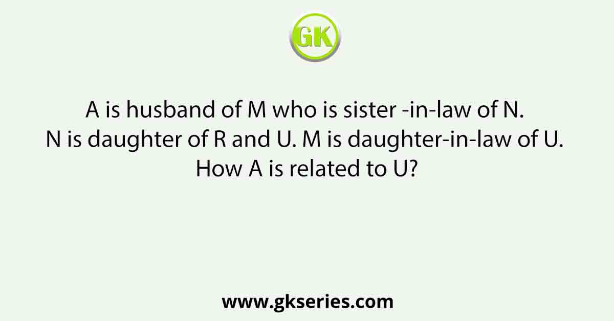 A is husband of M who is sister -in-law of N. N is daughter of R and U. M is daughter-in-law of U. How A is related to U?