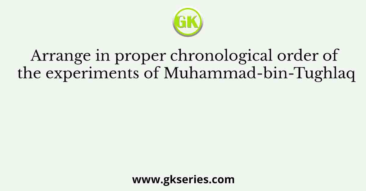 Arrange in proper chronological order of the experiments of Muhammad-bin-Tughlaq