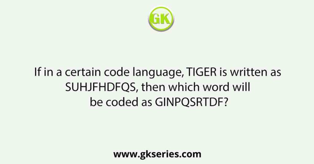 If in a certain code language, TIGER is written as SUHJFHDFQS, then which word will be coded as GINPQSRTDF?