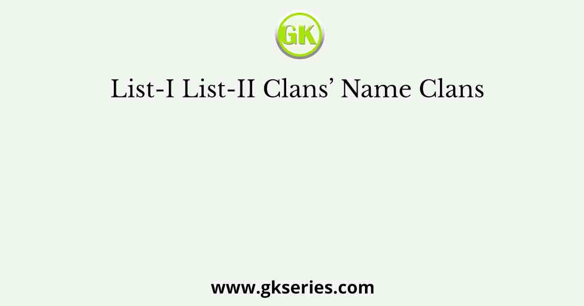 List-I List-II Clans’ Name Clans