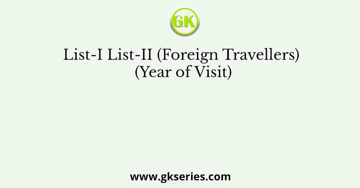 List-I List-II (Foreign Travellers) (Year of Visit)