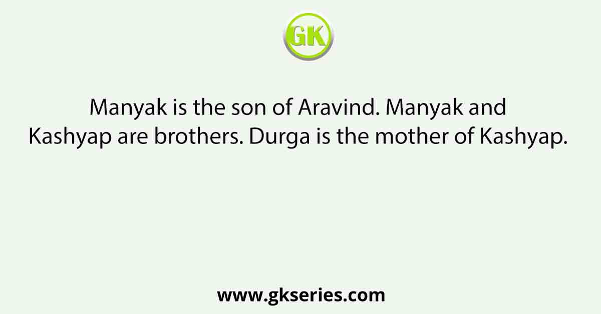 Manyak is the son of Aravind. Manyak and Kashyap are brothers. Durga is the mother of Kashyap.