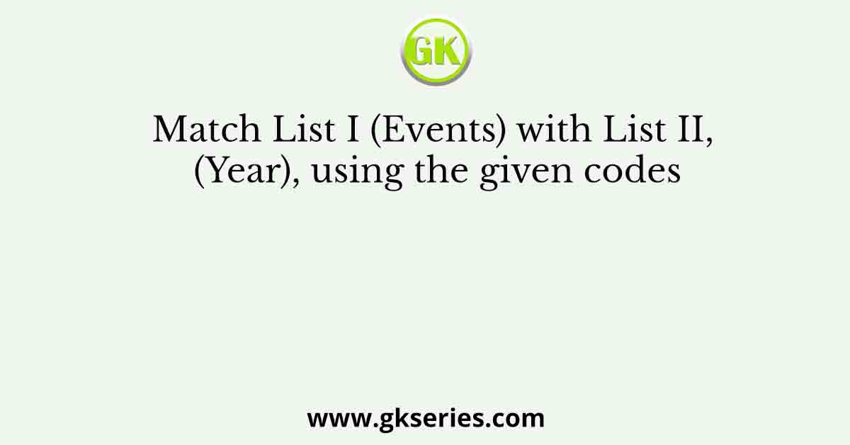 Match List I (Events) with List II, (Year), using the given codes
