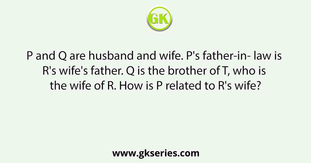 P and Q are husband and wife. P's father-in- law is R's wife's father. Q is the brother of T, who is the wife of R. How is P related to R's wife?