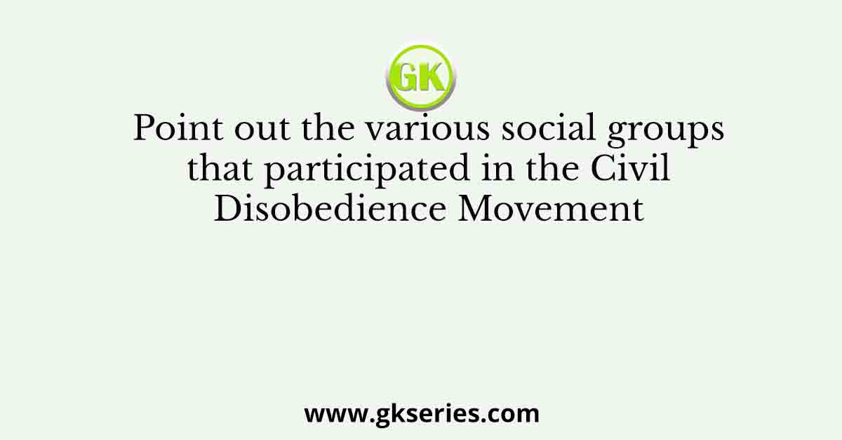 Point out the various social groups that participated in the Civil Disobedience Movement