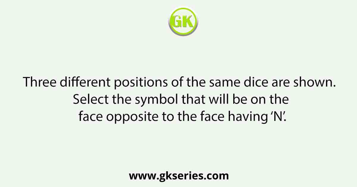 Three different positions of the same dice are shown. Select the symbol that will be on the face opposite to the face having ‘N’.