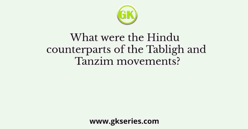 What were the Hindu counterparts of the Tabligh and Tanzim movements?