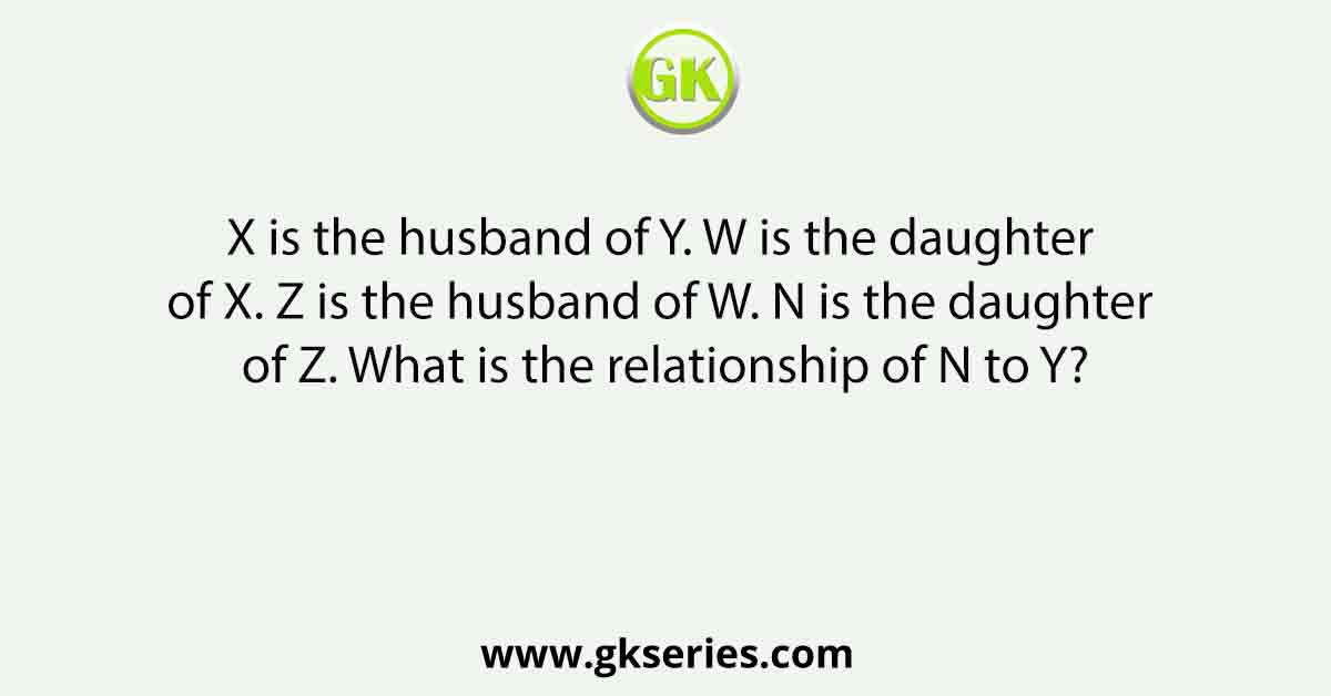X is the husband of Y. W is the daughter of X. Z is the husband of W. N is the daughter of Z. What is the relationship of N to Y?