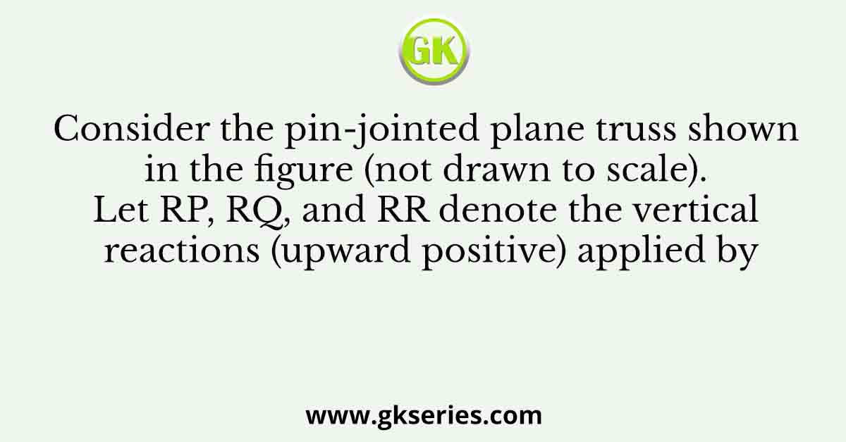 Consider the pin-jointed plane truss shown in the figure (not drawn to scale). Let RP, RQ, and RR denote the vertical reactions (upward positive) applied by