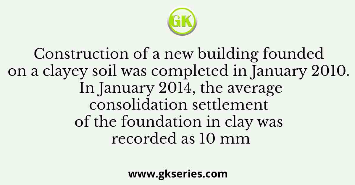 Construction of a new building founded on a clayey soil was completed in January 2010. In January 2014, the average consolidation settlement of the foundation in clay was recorded as 10 mm
