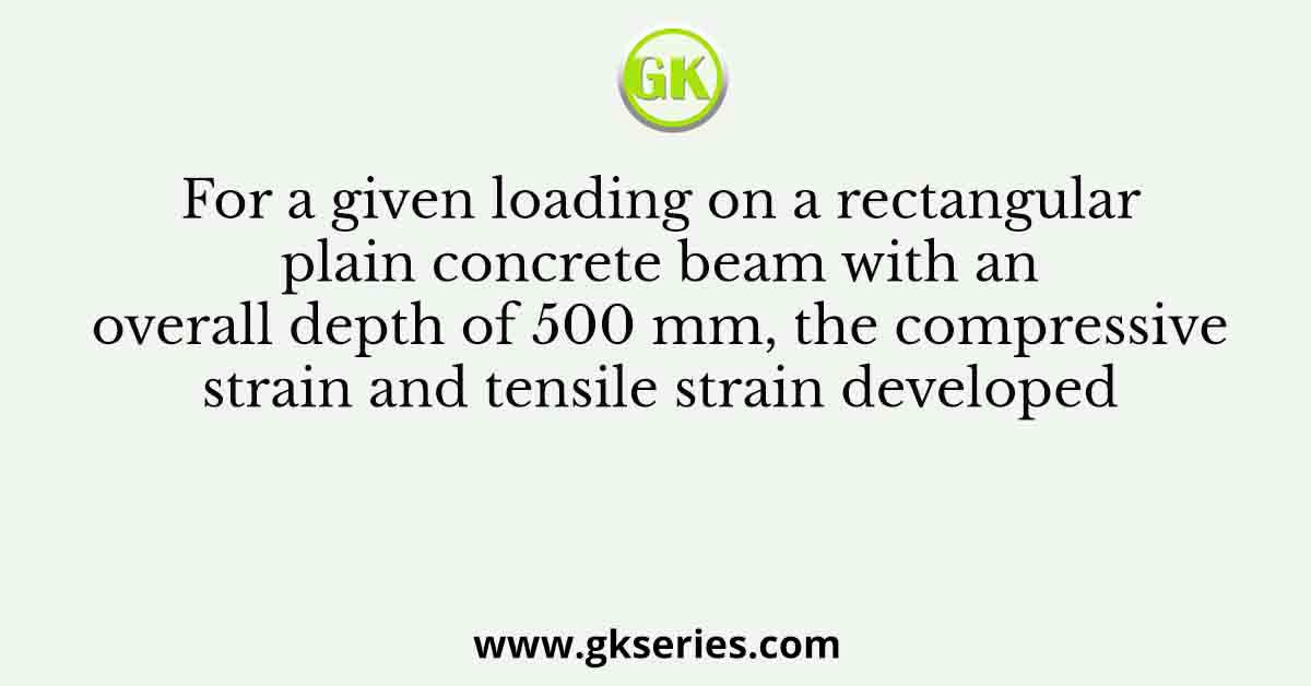 For a given loading on a rectangular plain concrete beam with an overall depth of 500 mm, the compressive strain and tensile strain developed