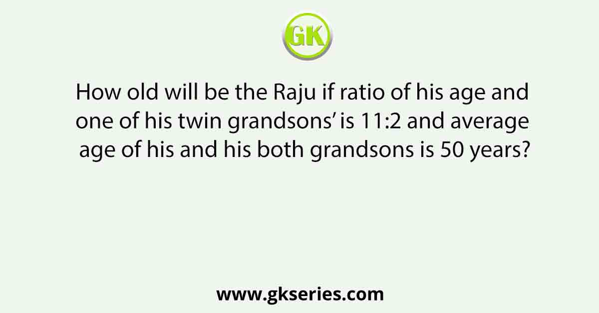 How old will be the Raju if ratio of his age and one of his twin grandsons’ is 11:2 and average age of his and his both grandsons is 50 years?