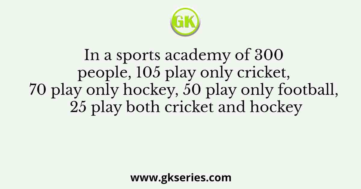 In a sports academy of 300 people, 105 play only cricket, 70 play only hockey, 50 play only football, 25 play both cricket and hockey