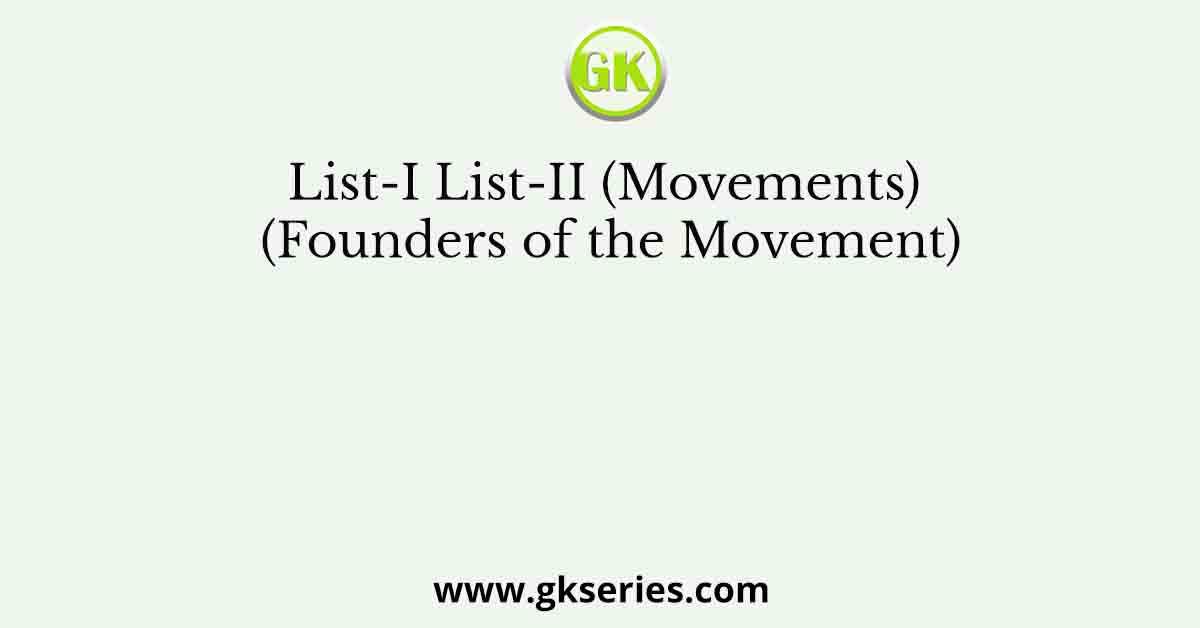 List-I List-II (Movements) (Founders of the Movement)