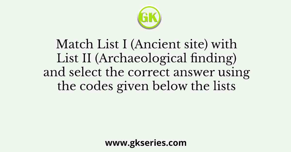 Match List I (Ancient site) with List II (Archaeological finding) and select the correct answer using the codes given below the lists