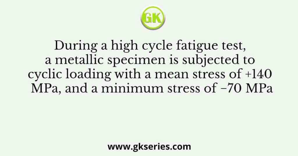 During a high cycle fatigue test, a metallic specimen is subjected to cyclic loading with a mean stress of +140 MPa, and a minimum stress of −70 MPa