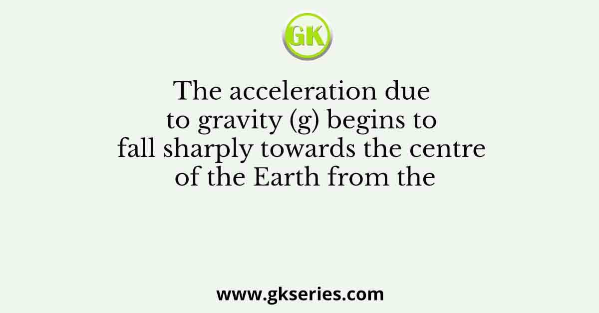 The acceleration due to gravity (g) begins to fall sharply towards the centre of the Earth from the