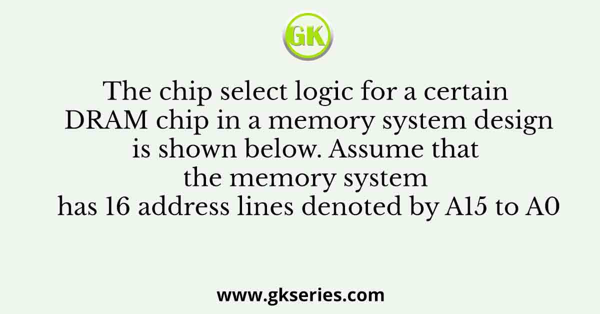The chip select logic for a certain DRAM chip in a memory system design is shown below. Assume that the memory system has 16 address lines denoted by A15 to A0