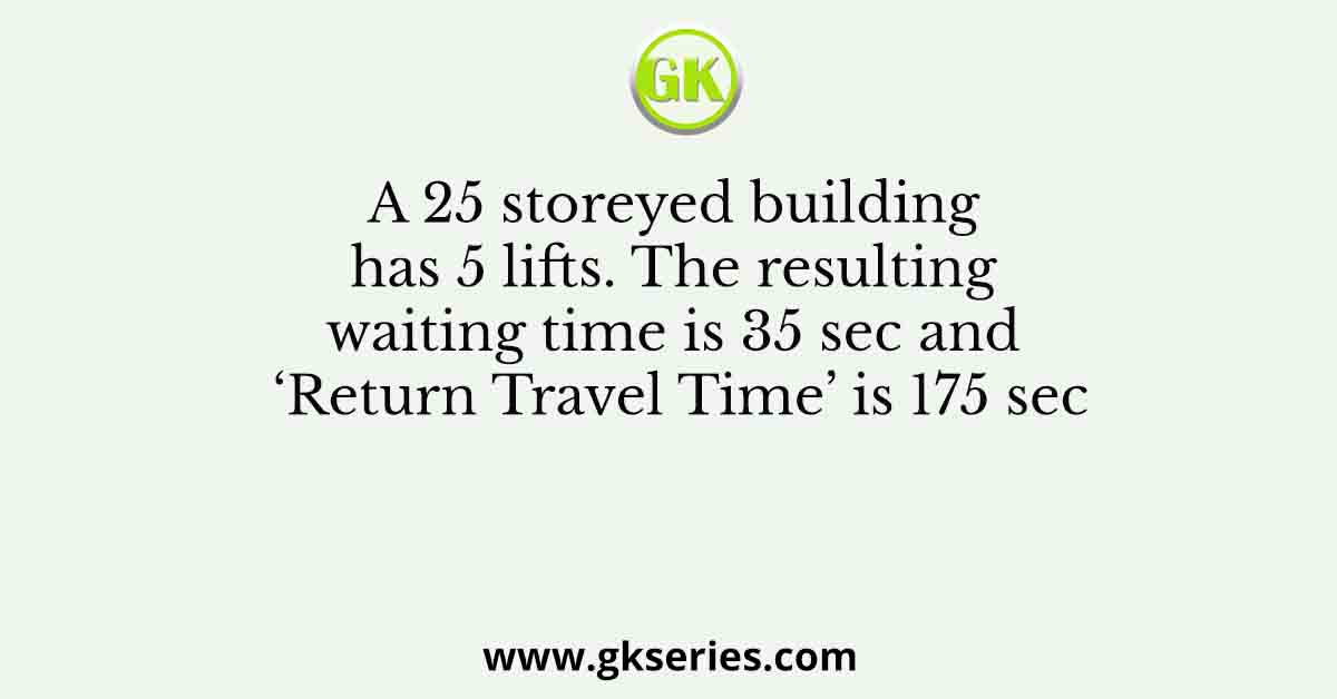 A 25 storeyed building has 5 lifts. The resulting waiting time is 35 sec and ‘Return Travel Time’ is 175 sec
