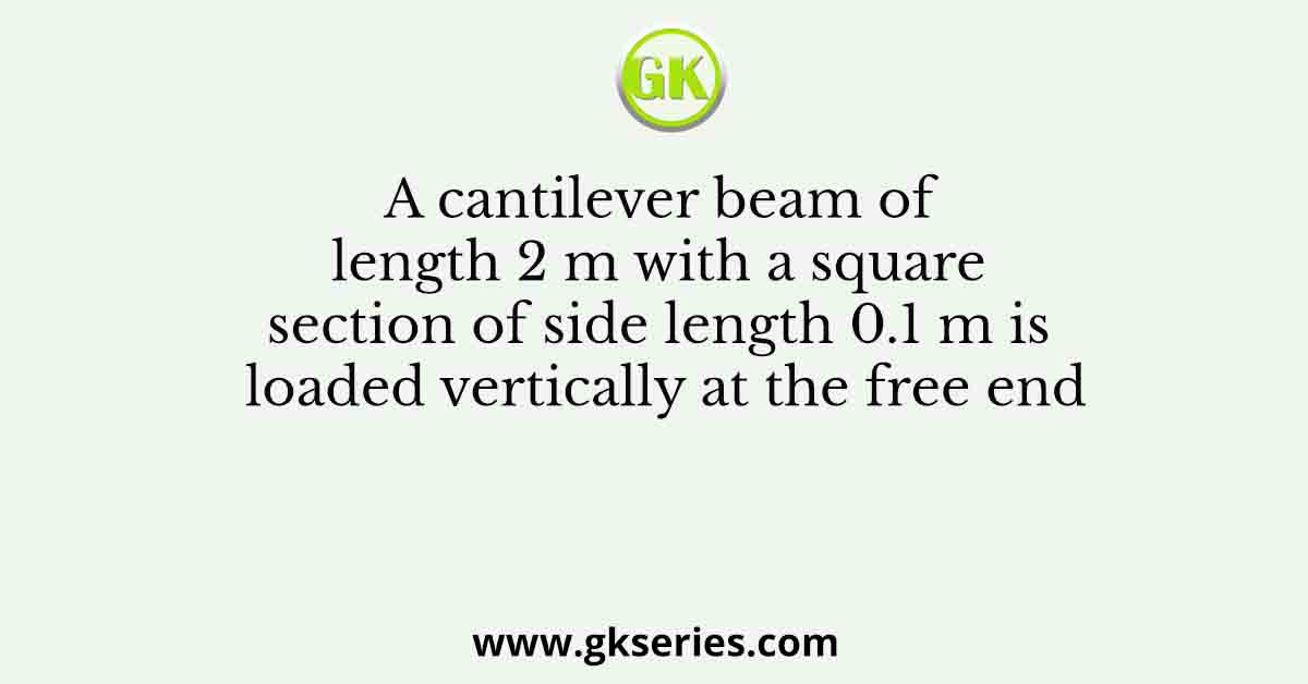 A cantilever beam of length 2 m with a square section of side length 0.1 m is loaded vertically at the free end