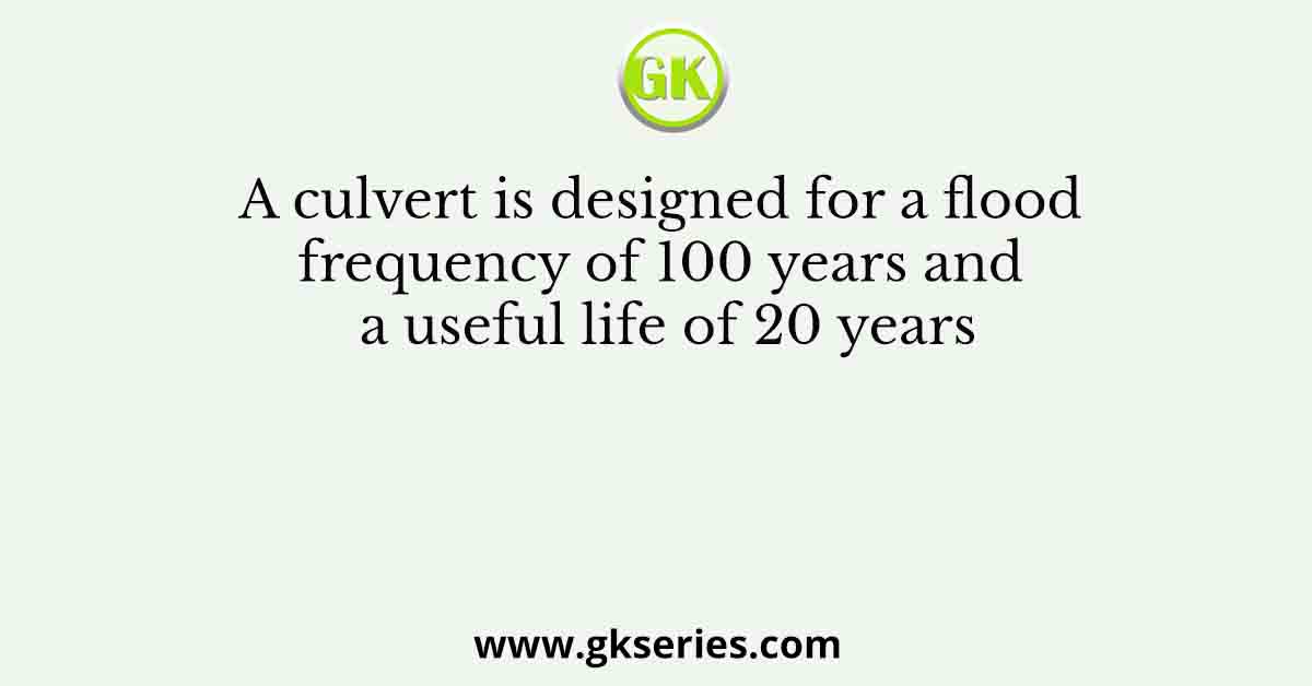 A culvert is designed for a flood frequency of 100 years and a useful life of 20 years
