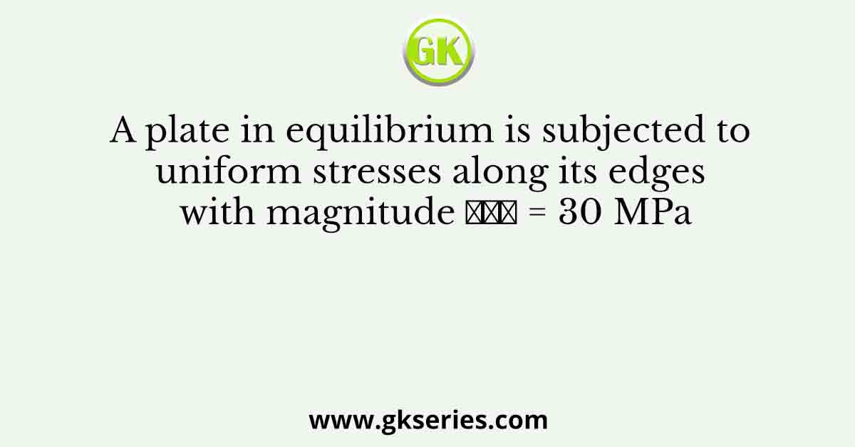 A plate in equilibrium is subjected to uniform stresses along its edges with magnitude 𝜎𝑥𝑥 = 30 MPa